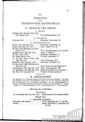 IV. Personal der Technischen Hochschule