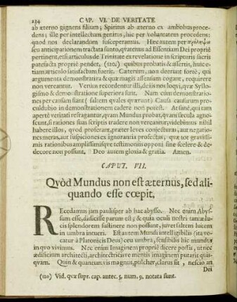 Caput VII. Quod Mundus non est æternus, sed aliquando esse cœpit.