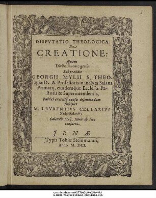 Disputatio Theologica De Creatione