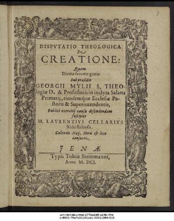 Disputatio Theologica De Creatione