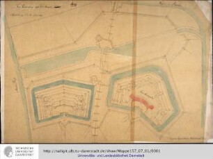 Mainz. Fort Gustavsburg und Fort Mainspitze. Copirt im August 1863 von Oberlieutenant Scherf.