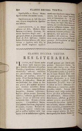 Classis Decima Tertia. Res Literaria.