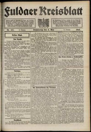 Erste Ausgabe vom Donnerstag, den 08. Mai 1913.