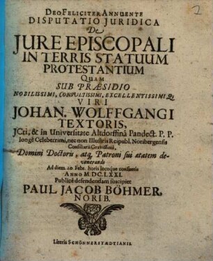 Disputatio Iuridica De Iure Episcopali In Terris Statuum Protestantium