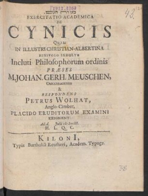 Exercitatio Academica De Cynicis
