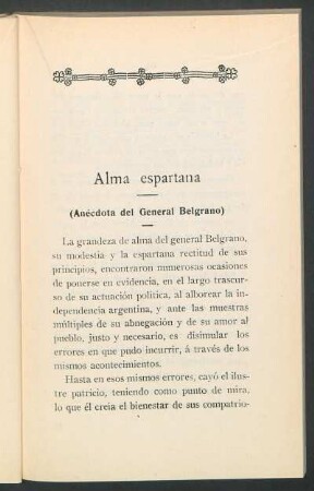 Alma espartana : (Anécdota del General Belgrano)