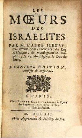 Les moeurs des Israelites