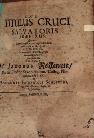 De titulo, cruci Salvatoris praefixo