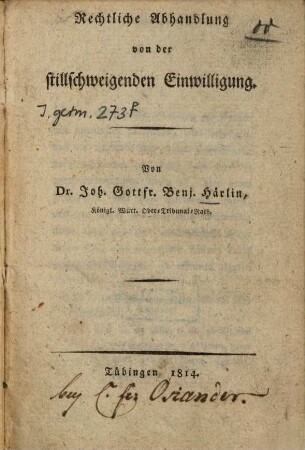 Rechtliche Abhandlung von der stillschweigenden Einwilligung