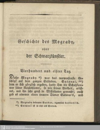 Geschichte des Mograby, oder der Schwarzkünstler