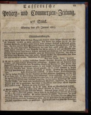 2tes Stück, Montag den 5ten Januar 1807