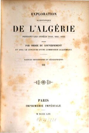 Exploration Scientifique De L'Algérie Pendant Les Années 1840, 1841, 1842, 3