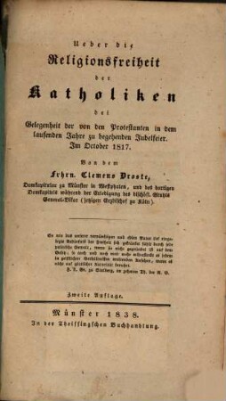 Ueber die Religionsfreiheit der Katholiken