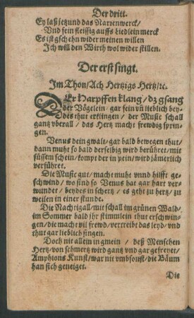 Der erst singt. Im Thon/ Ach Hertzigs Hertz/ [et]c.