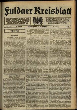Erste Ausgabe vom Mittwoch, den 30. November 1910.