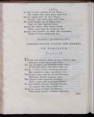 Injusta Querela est: Homines Semper Factos Esse Pejores. Ad Ponticum. Elegia II.