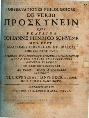 Observationes philologicae de verbo proskynein
