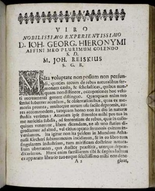 Viro Nobilissimo Experientissimo D. Joh. Georg. Hieronymi Affini Meo Plurimum Colendo [...]