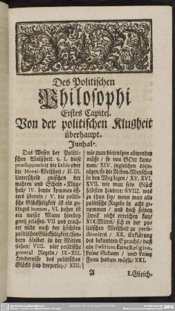 Erstes Capitel. Von der politischen Klugheit überhaupt