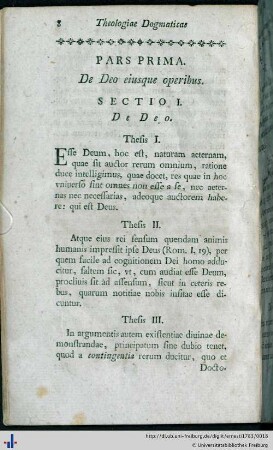 Pars I. De Deo eiusque operibus.