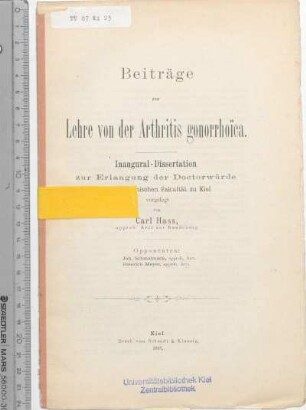 Beiträge zur Lehre von der Arthritis gonorrhoica
