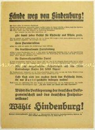 Aufruf der Vereinigten Hindenburg-Ausschüsse zur Wahl Hindenburgs zum Reichspräsidenten 1932