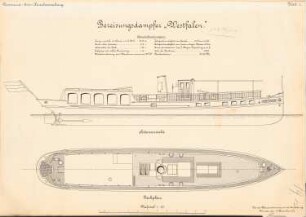 Bereisungsdampfer »Westfalen«: Seitenansicht, Grundriss 1:50
