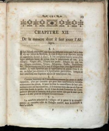Chapitre XII. De la maniére dont il faut jouer l`Allegro.