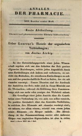 Annalen der Pharmacie. 25. 1838