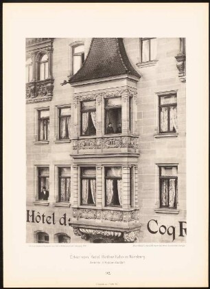 Hotel Roter Hahn, Nürnberg: Ansicht, Detail (aus: Moderne Neubauten, 1.Jg., 1894, hrsg. W. Kick)