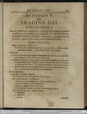 Articulus V. De Imagine Dei