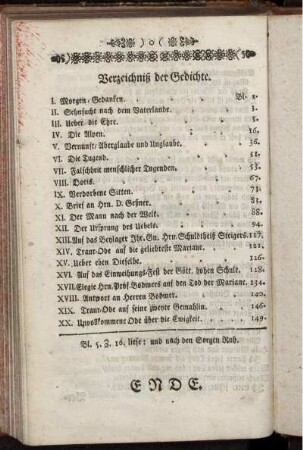 Verzeichniß der Gedichte.