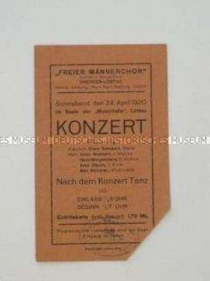 Eintrittskarte zu einem Konzert des Freien Männer-Chores Dresden-Löbtau