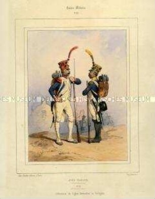 Uniformdarstellung, Grenadier und Voltigeur der Linien-Infanterie, Kaiserreich Frankreich, 1804/1812. Tafel Nr. 272 aus: Galerie Militaire.