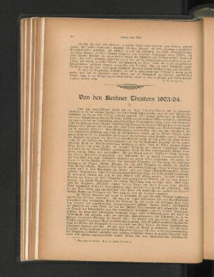 Von den Berliner Theatern 1903/04