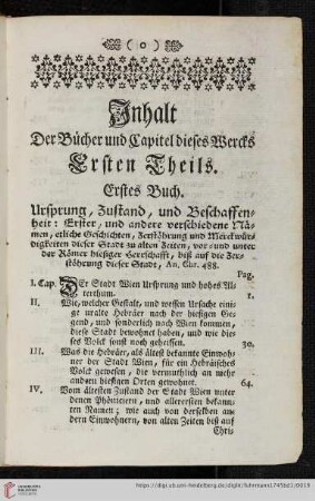 Inhalt der Bücher und Kapitel dieses Wercks ersten Theils