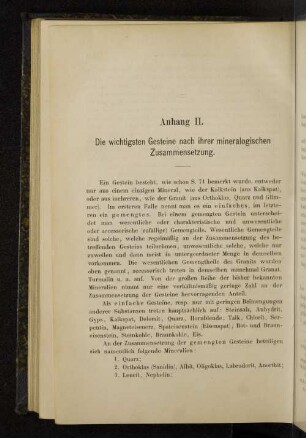 Anhang II. Die wichtigsten Gesteine nach ihrer mineralogischen Zusammensetzung.