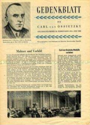 Sonderdruck zum Gedenken an den 25. Todestag von Carl von Ossietzky