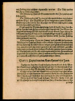 Das VI. Capitel von den Kranckheiten dises Jars.