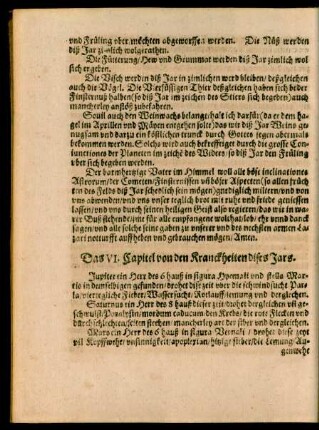 Das VI. Capitel von den Kranckheiten dises Jars.
