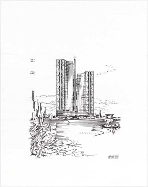 Schneider - Esleben, Paul; Düsseldorf, ARAG - Platz 1; 'ARAG 2000', Hauptverwaltung der Allgemeinen Versicherungs-AG - Entwurf: Hochhaus (Ansicht)