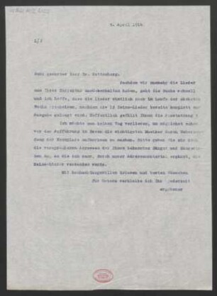 Brief an Ludwig Rottenberg : 09.04.1914