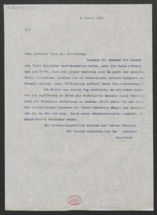 Brief an Ludwig Rottenberg : 09.04.1914
