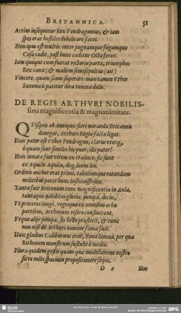 De Regis Arthuri Nobilissimi magnificentia & magnanimitate