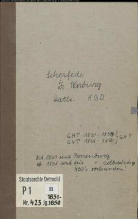 Kirchenbuchduplikat der katholischen Gemeinde Scherfede, Kreis Warburg (GHT 1831-1850). (Gemeinde: Katholische Gemeinde Scherfede)