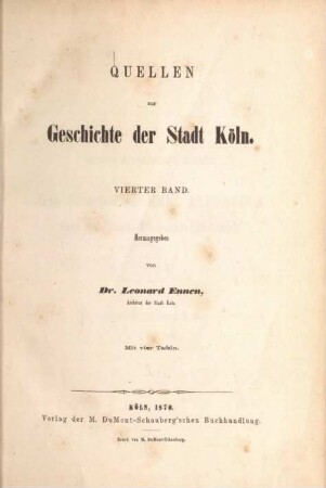 Quellen zur Geschichte der Stadt Köln / Band 4