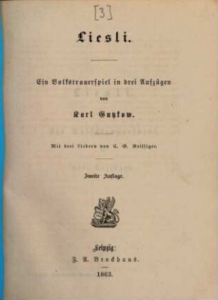 Dramatische Werke, 16. Liesli : ein Volkstrauerspiel in drei Aufzügen