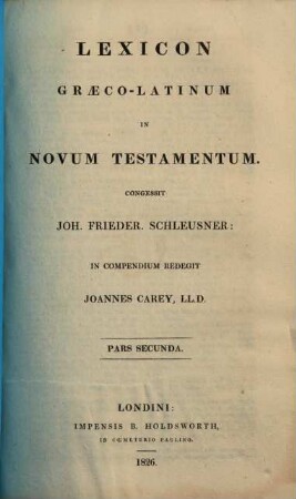 Lexicon Graeco-latinum in Novum Testamentum, 2