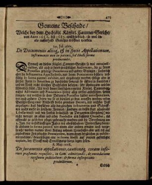 Gemeine Bescheide, Welche bey dem Hochlöbl. Käyserl. Cammer-Gericht, von Anno 1666. biß 1687 ... eröffnet worden