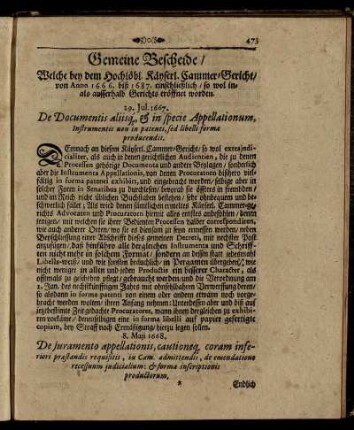 Gemeine Bescheide, Welche bey dem Hochlöbl. Käyserl. Cammer-Gericht, von Anno 1666. biß 1687 ... eröffnet worden